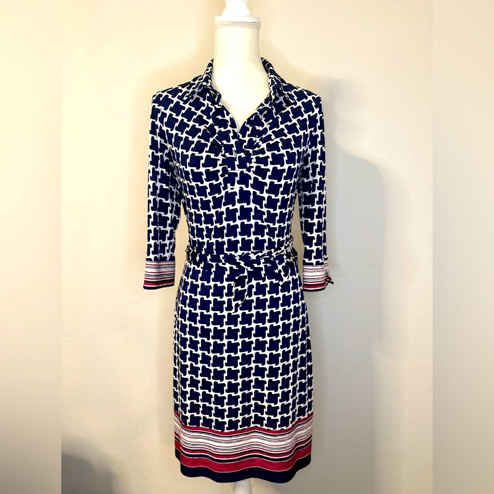 Laundry by Shelli Segal Navy/White Houndstooth Dress Size 4